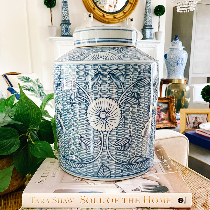 Butterfly & Peony Blue and White Porcelain Canister