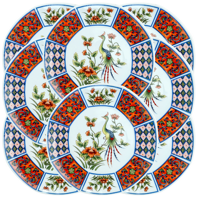 Vintage Imari Peacock Octagonal Plates, Set Of 8