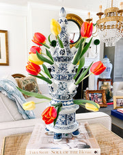22" Blue & White 4-Tier Delft Style Tulipiere Vase