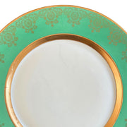 Antique Gold Encrusted Green Dinner Plates by Heinrich & Co Bavaria, Set of 8