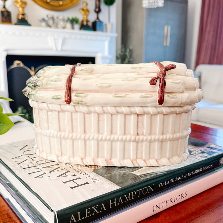 Vintage Italian Majolica Asparagus Form Lidded Tureen