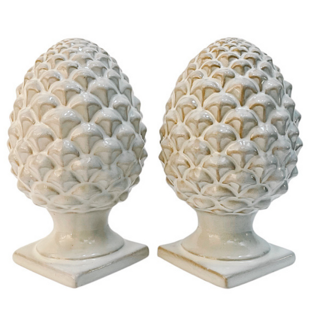 Pair Of Glazed Ceramic Artichoke Globe Finials