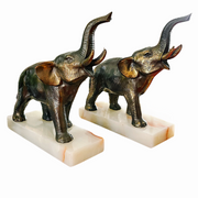 Cast Bronze Elephant Bookends On Onyx Bases