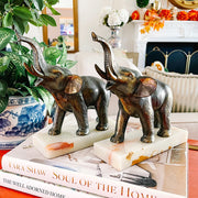 Cast Bronze Elephant Bookends On Onyx Bases