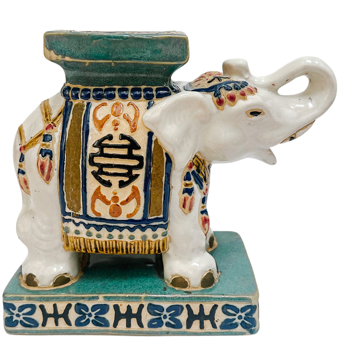 Ceramic Chinoiserie Elephant Garden Stool Bookends