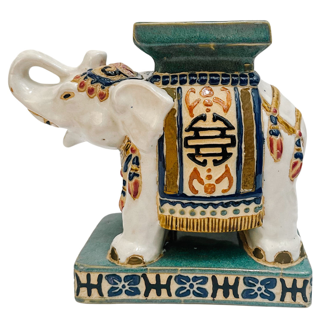 Ceramic Chinoiserie Elephant Garden Stool Bookends