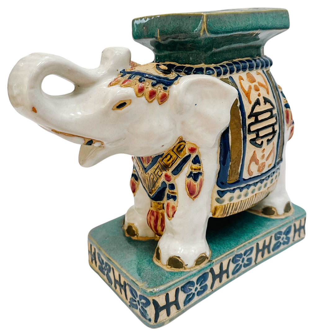 Ceramic Chinoiserie Elephant Garden Stool Bookends