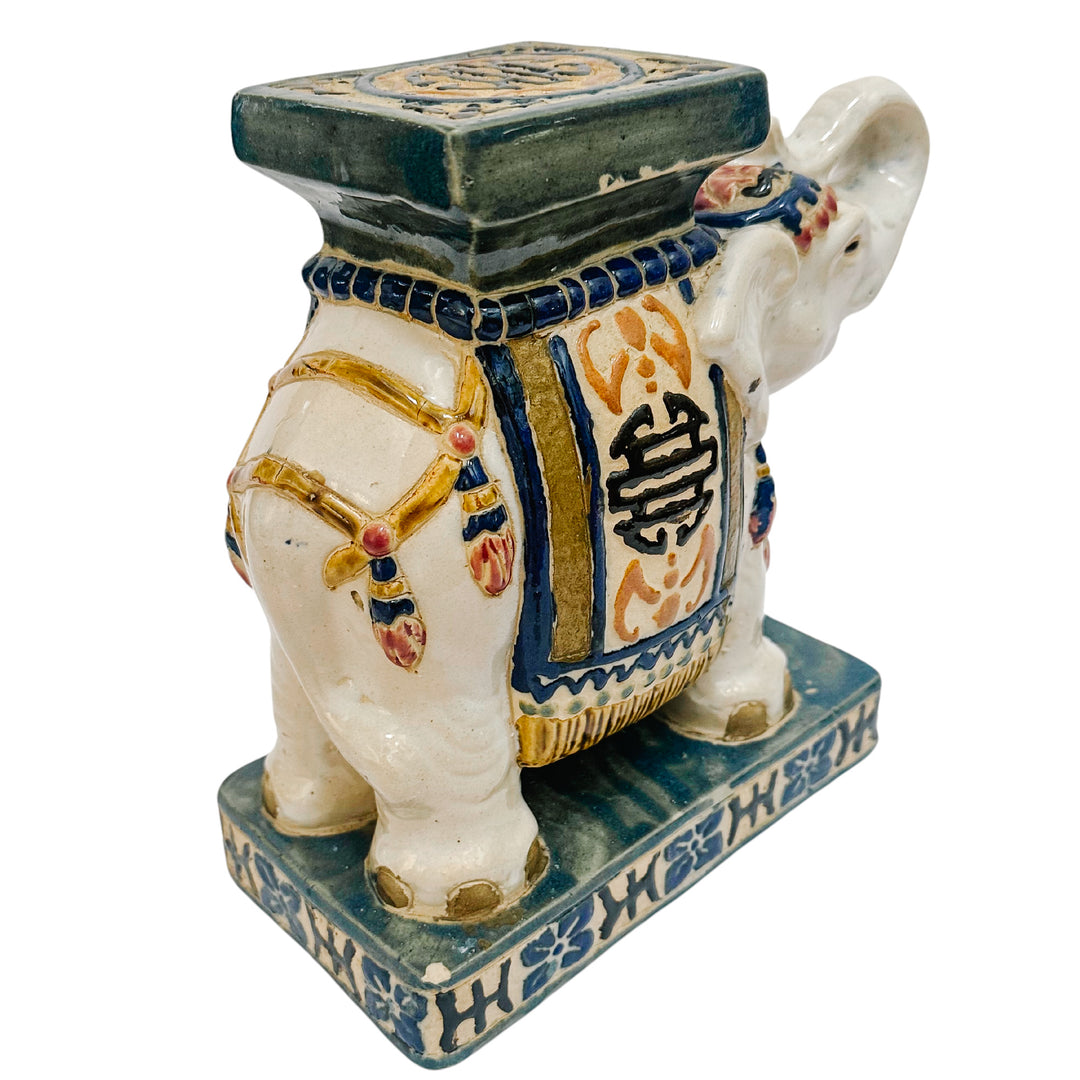 Ceramic Chinoiserie Elephant Garden Stool Bookends