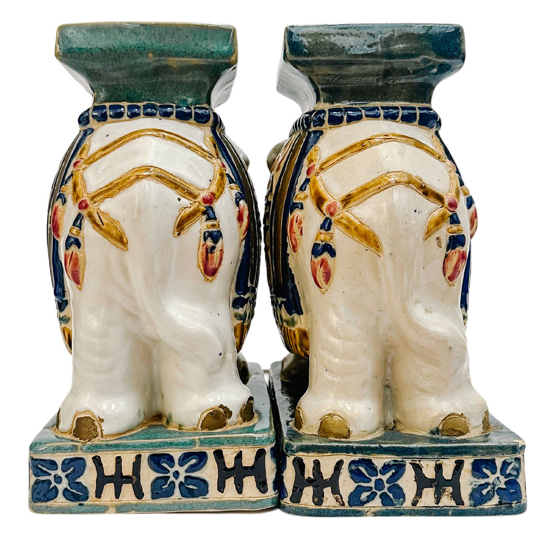 Ceramic Chinoiserie Elephant Garden Stool Bookends