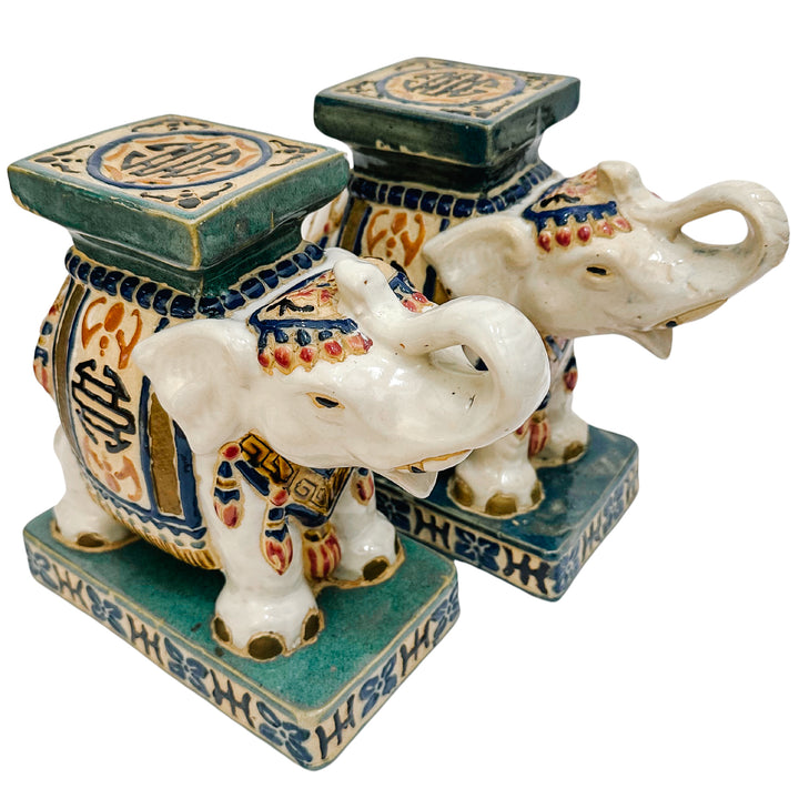 Ceramic Chinoiserie Elephant Garden Stool Bookends