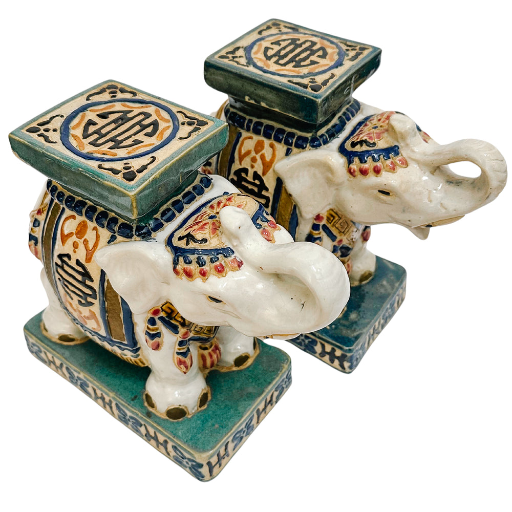 Ceramic Chinoiserie Elephant Garden Stool Bookends