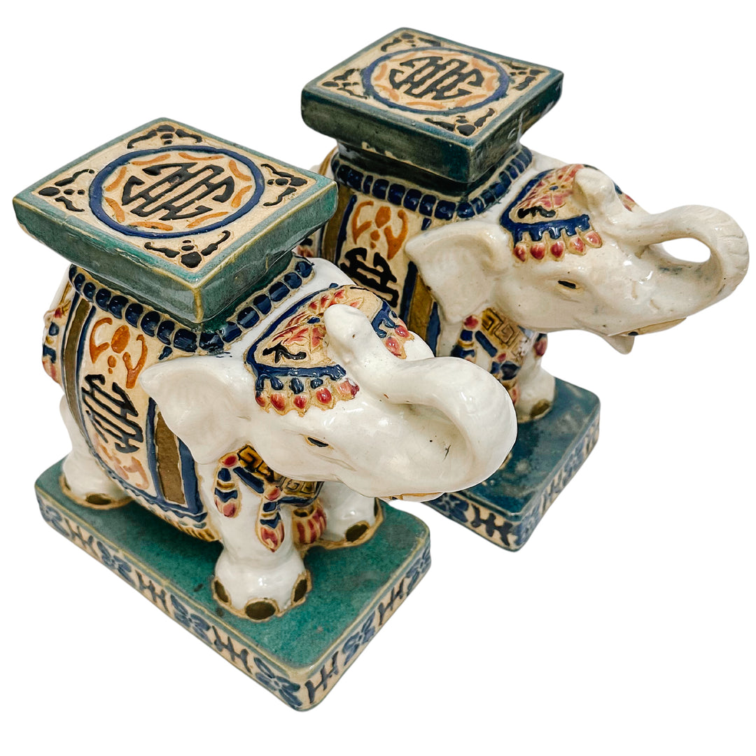 Ceramic Chinoiserie Elephant Garden Stool Bookends