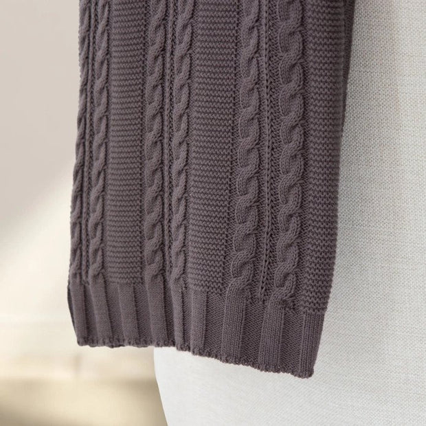 Charcoal Cable Knit Cotton Throw Blanket