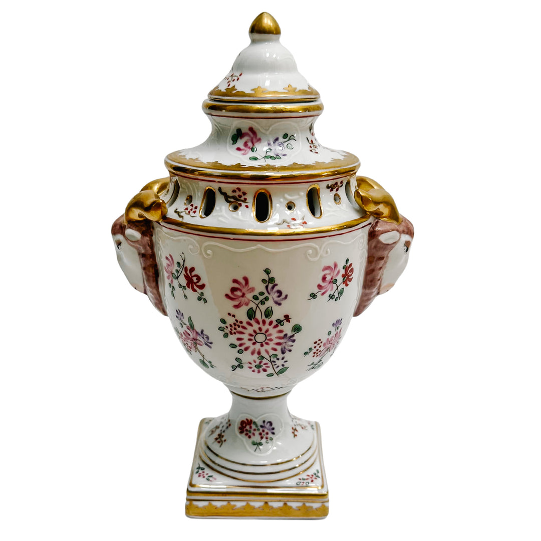 Chelsea House Ram Head Armorial Urn in French Edme Samson Style