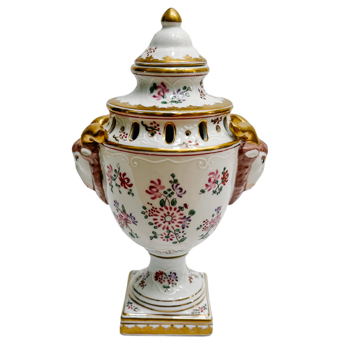 Chelsea House Ram Head Armorial Urn in French Edme Samson Style