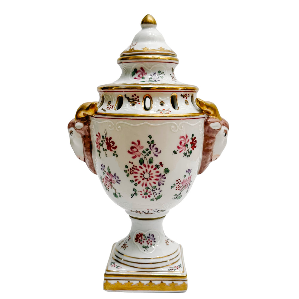 Chelsea House Ram Head Armorial Urn in French Edmé Samson Style