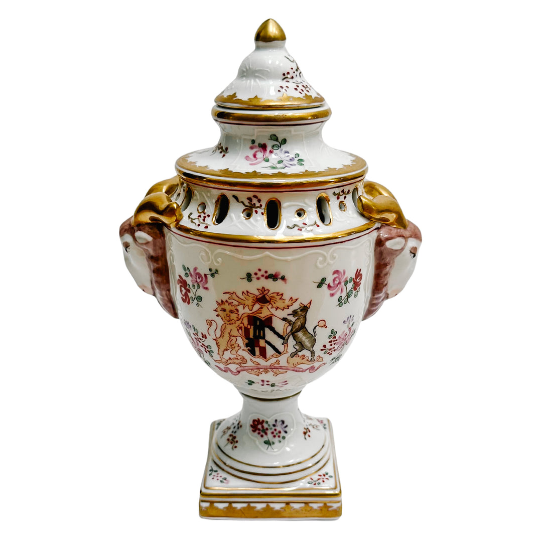Chelsea House Ram Head Armorial Urn in French Edme Samson Style