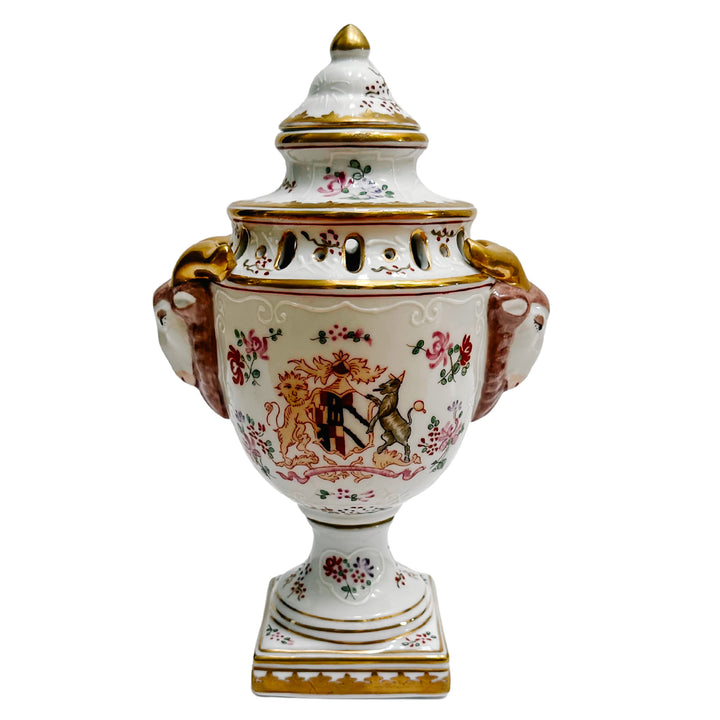 Chelsea House Ram Head Armorial Urn in French Edmé Samson Style