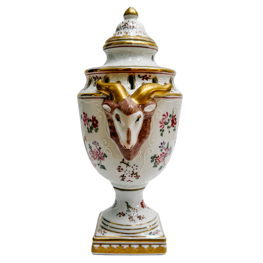 Chelsea House Ram Head Armorial Urn in French Edme Samson Style