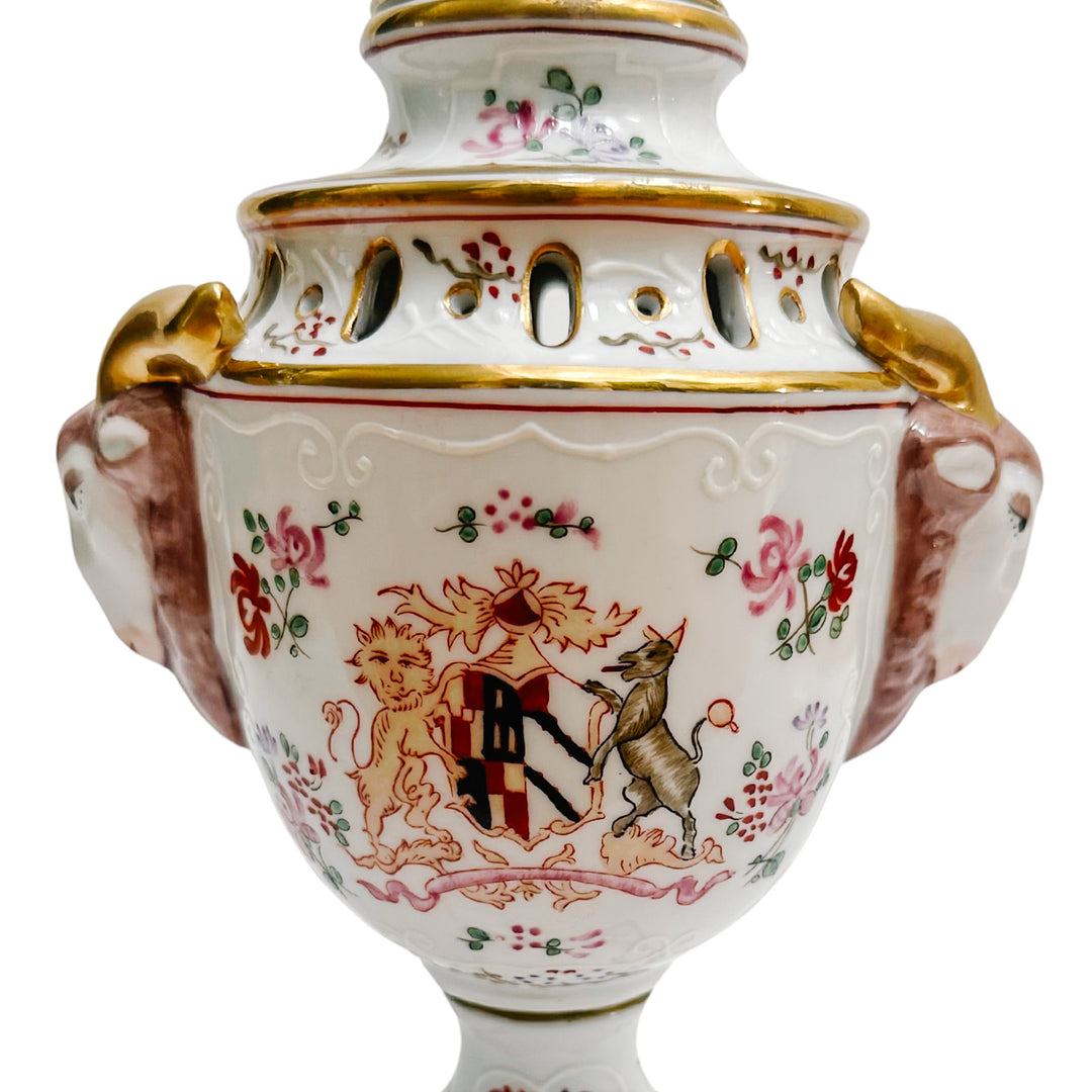 Chelsea House Ram Head Armorial Urn in French Edme Samson Style