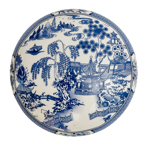 Chinese Blue Willow Porcelain Round Box