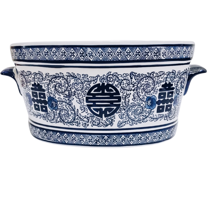 Chinoiserie Blue & White Double Happiness Foot Bath Planter