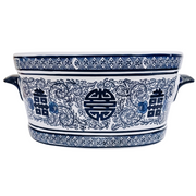 Chinoiserie Blue & White Double Happiness Foot Bath Planter