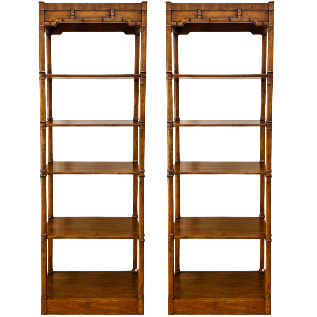 Pair of Vintage Chinese Chippendale Bamboo Etageres by Heritage  