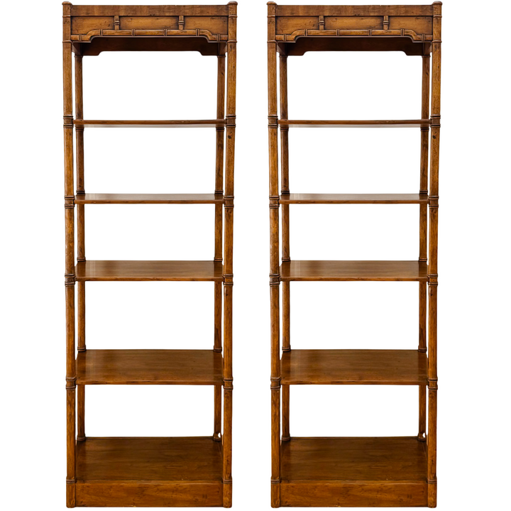 Pair of Vintage Chinese Chippendale Bamboo Etageres by Heritage  