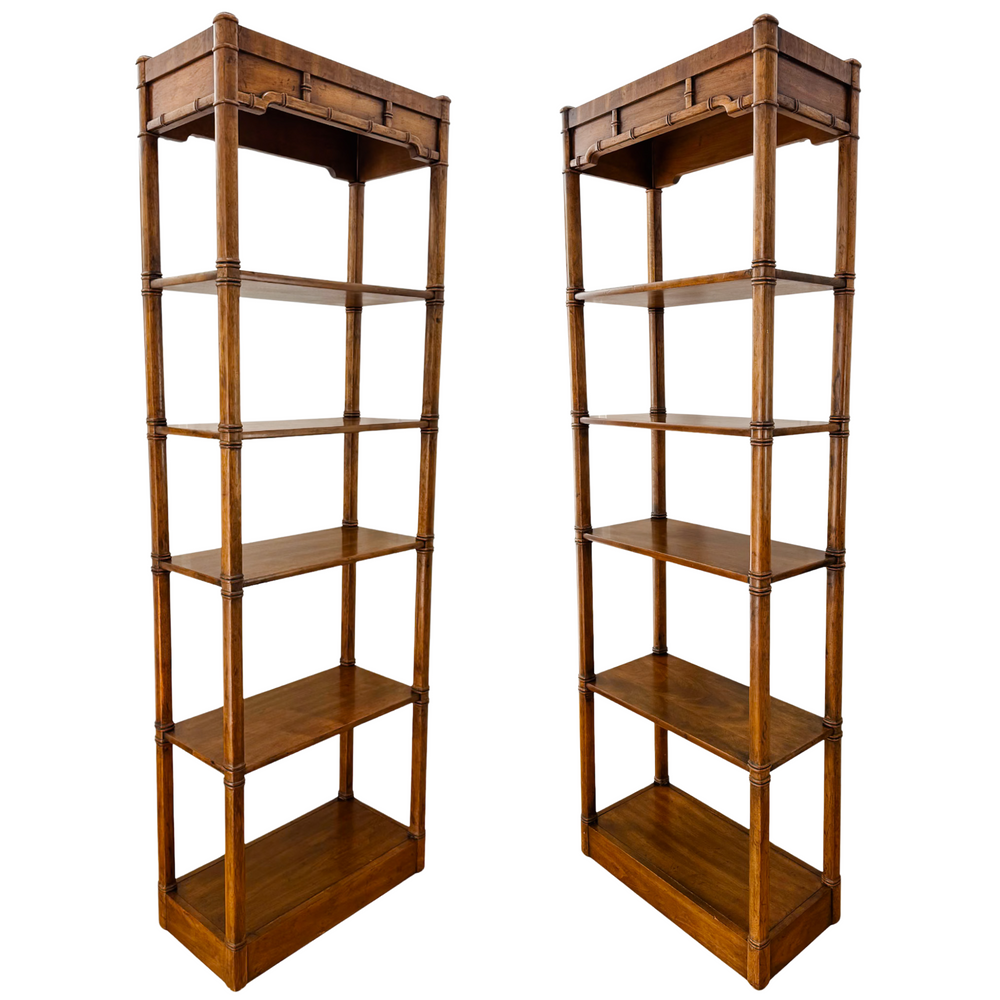Pair of Vintage Chinese Chippendale Bamboo Etageres by Heritage  