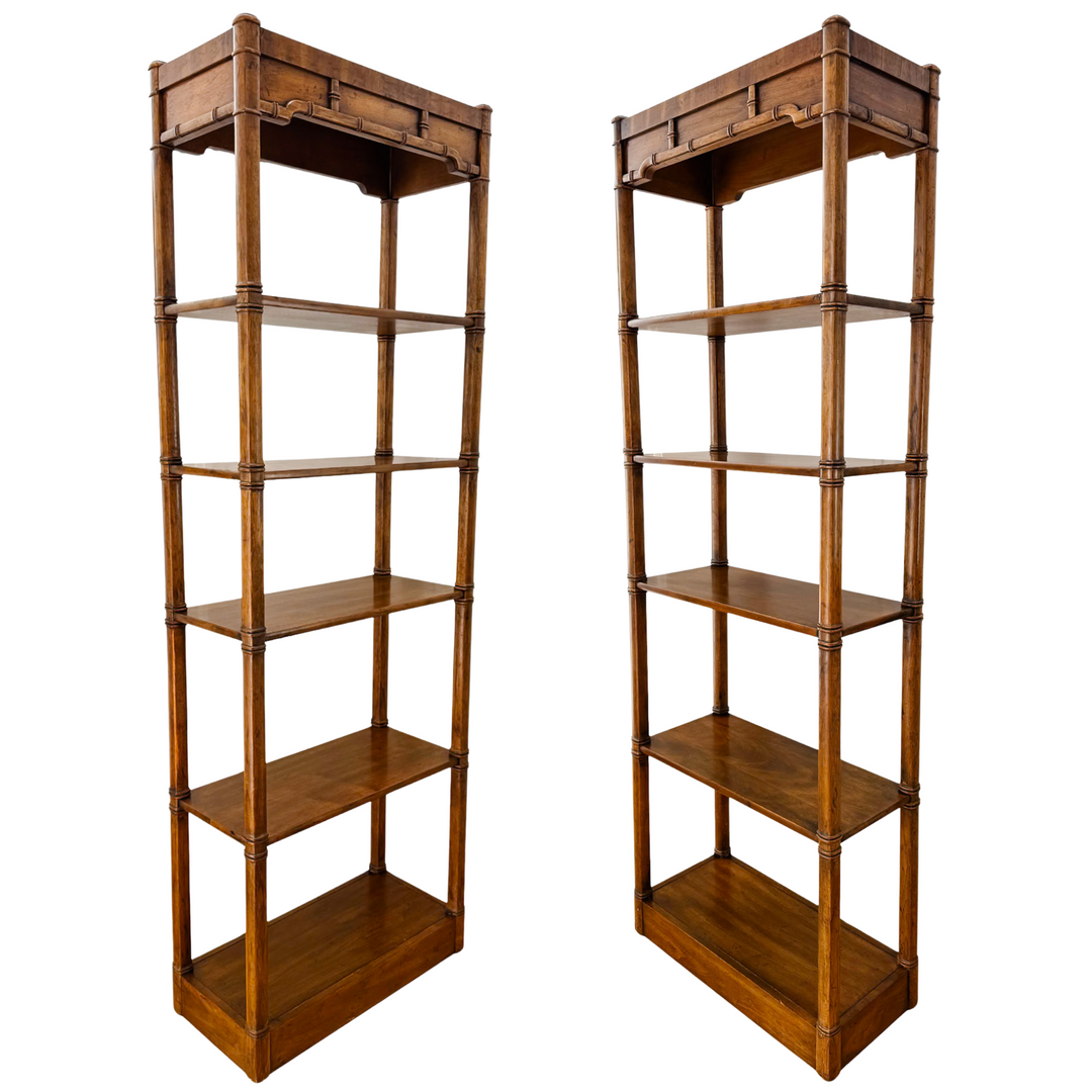 Pair of Vintage Chinese Chippendale Bamboo Etageres by Heritage  