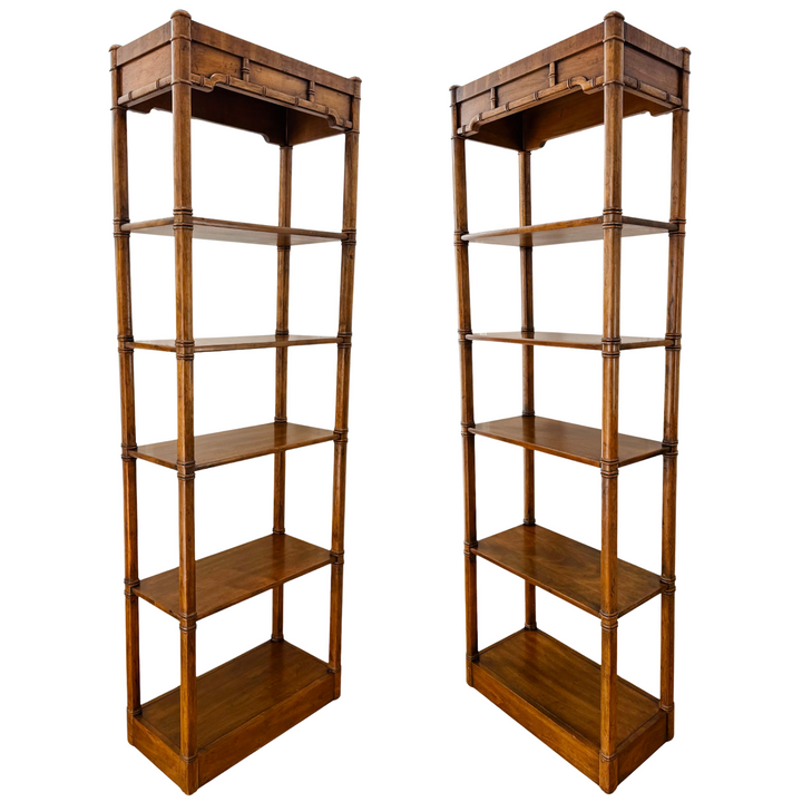 Pair of Vintage Chinese Chippendale Bamboo Etageres by Heritage  