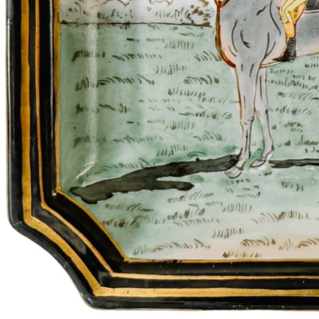 Vintage Chinese Export Equestrian Square Catchall Dish
