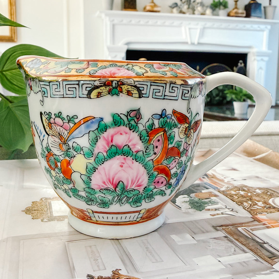 Chinese Famille Rose Canton Porcelain Creamer Rose Medallion