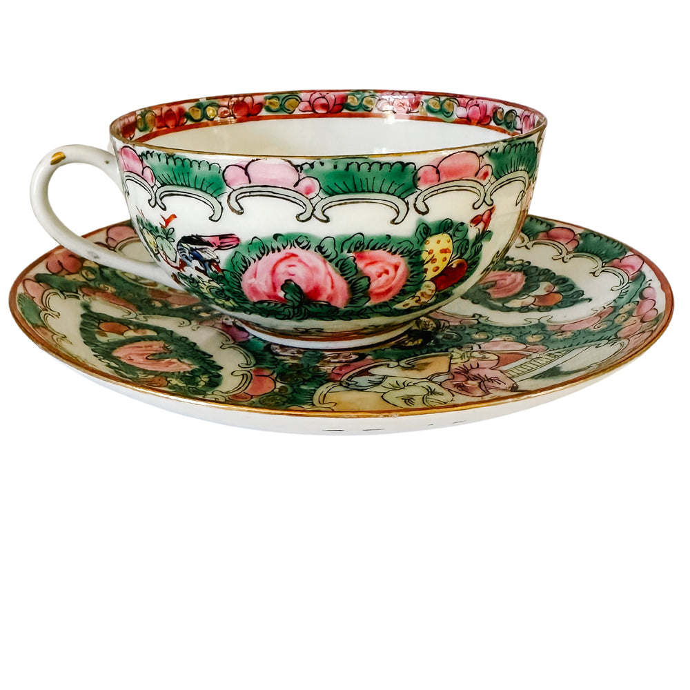 Chinese Famille Rose Medallion Tea Cup & Saucer