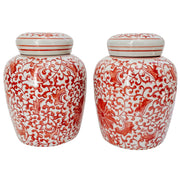 Coral Red & White Twisted Peony Ginger Jar