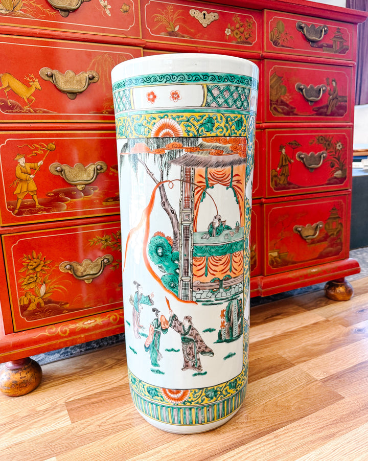 Chinese Famille Verte Porcelain Umbrella Stand