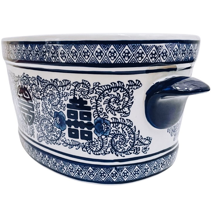 Chinoiserie Blue & White Double Happiness Foot Bath Planter