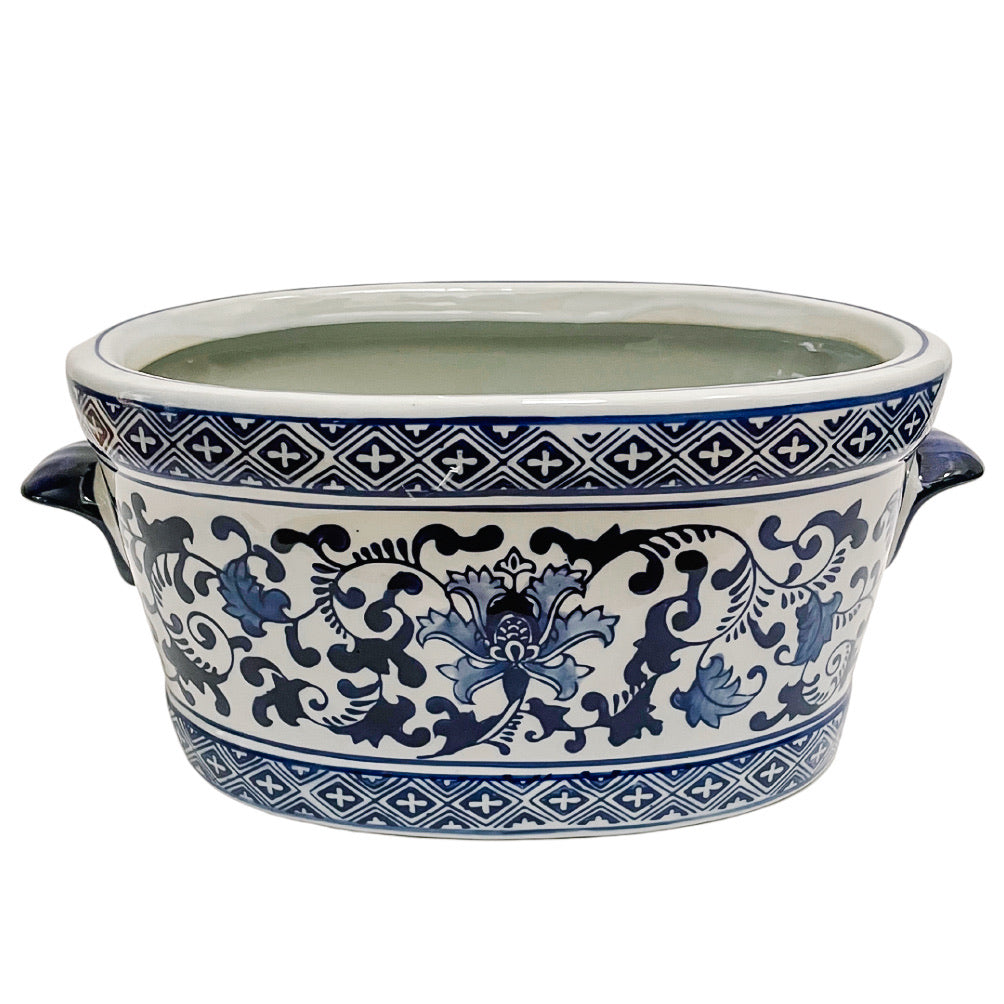 Chinoiserie Blue & White Floral Foot Bath Planter