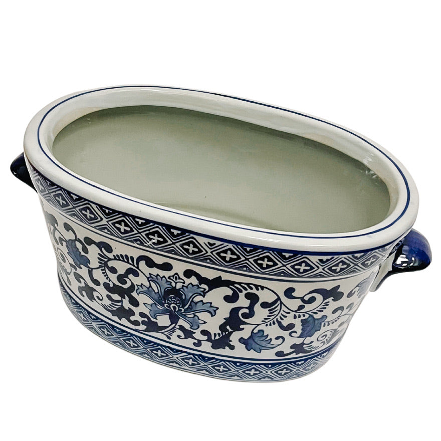 Chinoiserie Blue & White Floral Foot Bath Planter