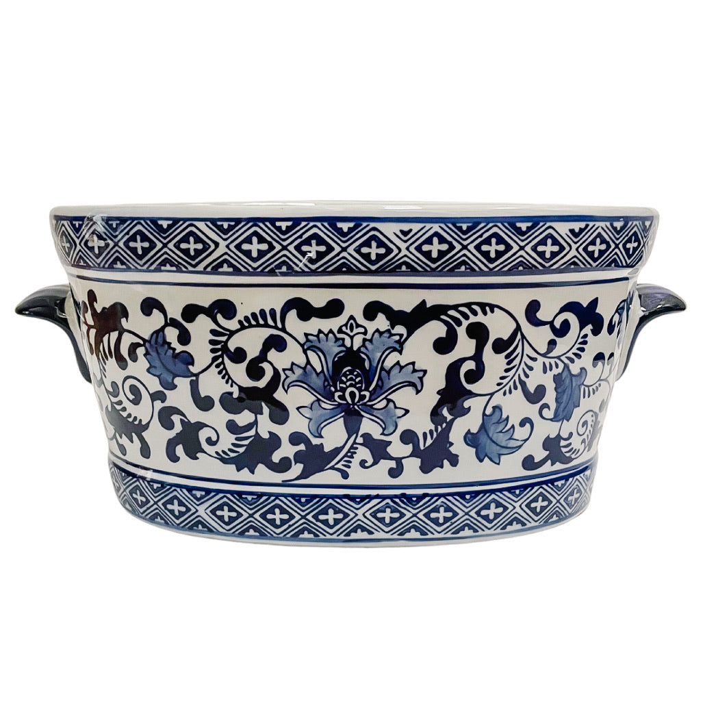 Chinoiserie Blue & White Floral Foot Bath Planter