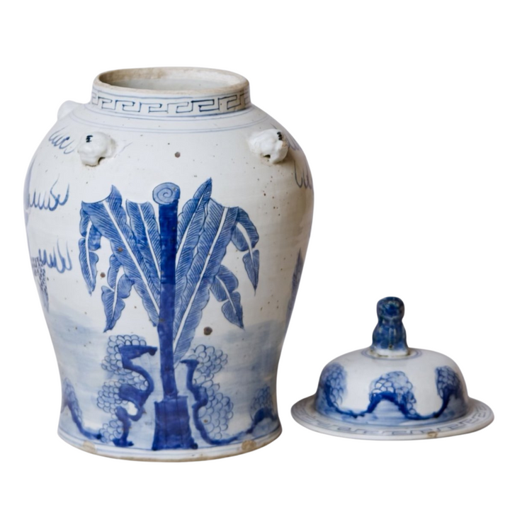 Chinoiserie Blue & White Mythological Qilin Temple Jar