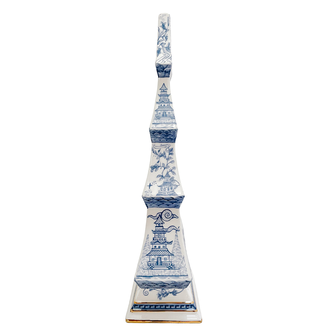 Chinoiserie Blue & White Pagoda Ceramic Tree