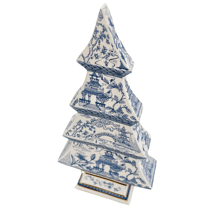 Chinoiserie Blue & White Pagoda Ceramic Tree