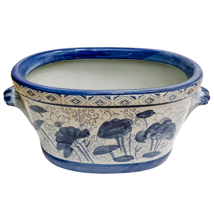 Chinoiserie Blue & White Pond Scene Foot Bath Planter