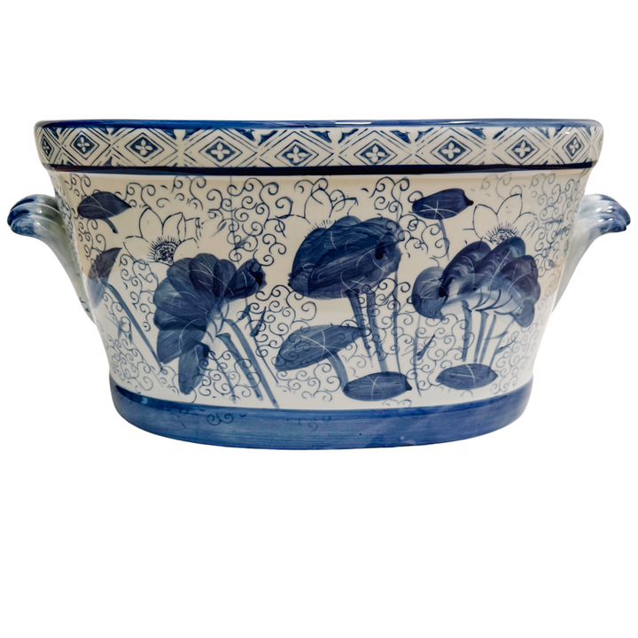 Chinoiserie Blue & White Pond Scene Foot Bath Planter