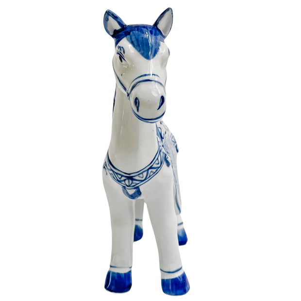 Chinoiserie Blue & White Porcelain Horse Figurine