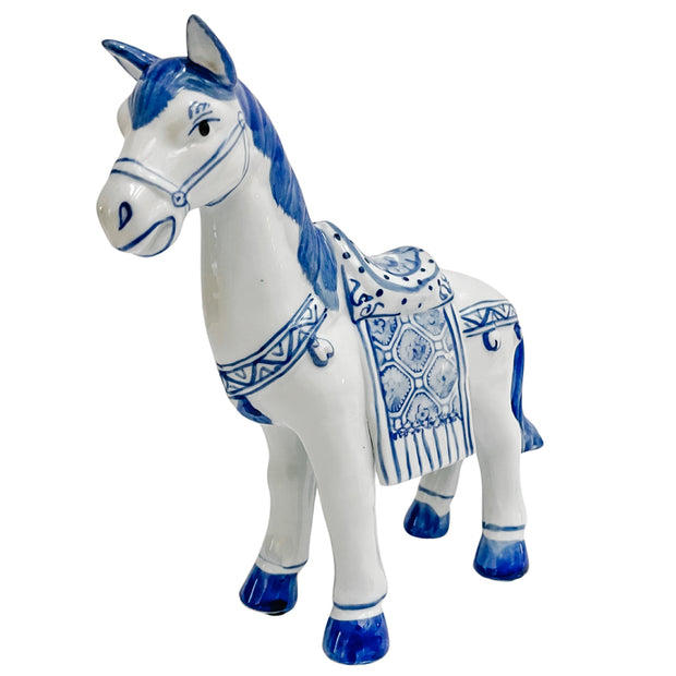 Chinoiserie Blue & White Porcelain Horse Figurine