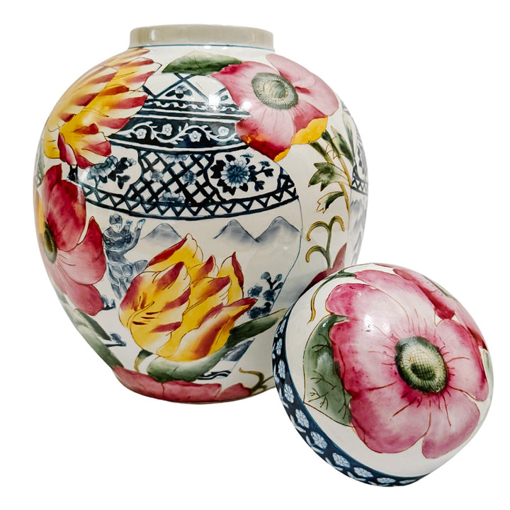 Chinoiserie Floral Blue & White Lidded Jar