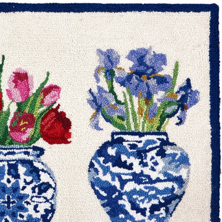 Chinoiserie Flowers Wool Hooked Rug